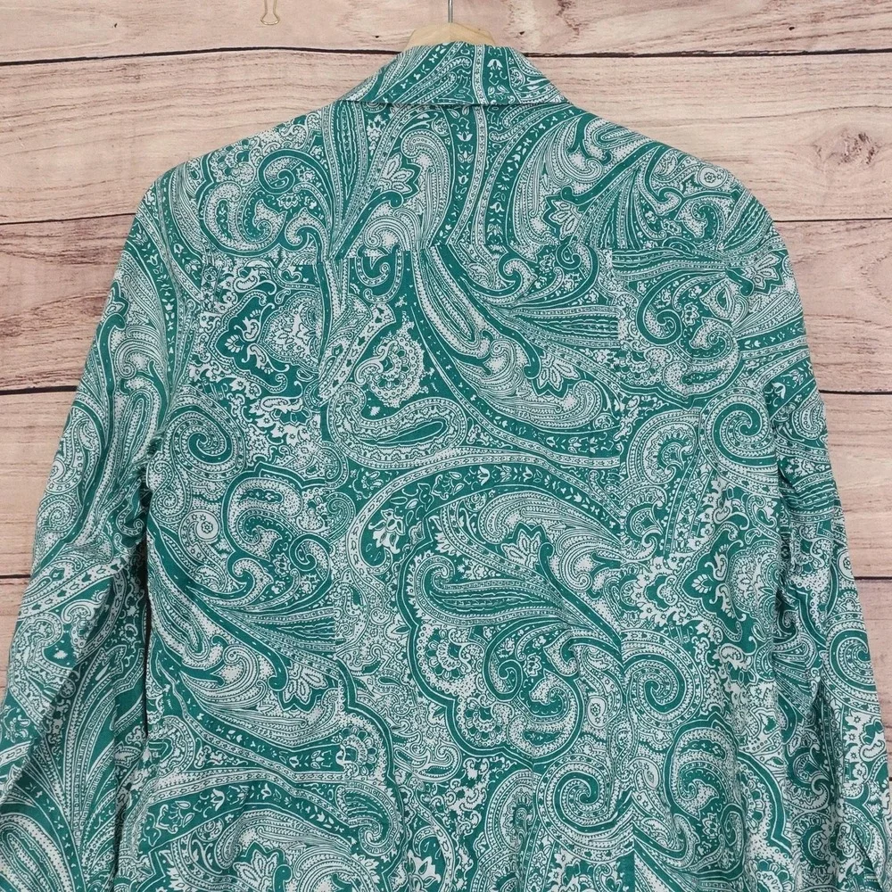 Michael Kors Button-Up Womens M Green Paisley Collared Long Sleeve Shirt